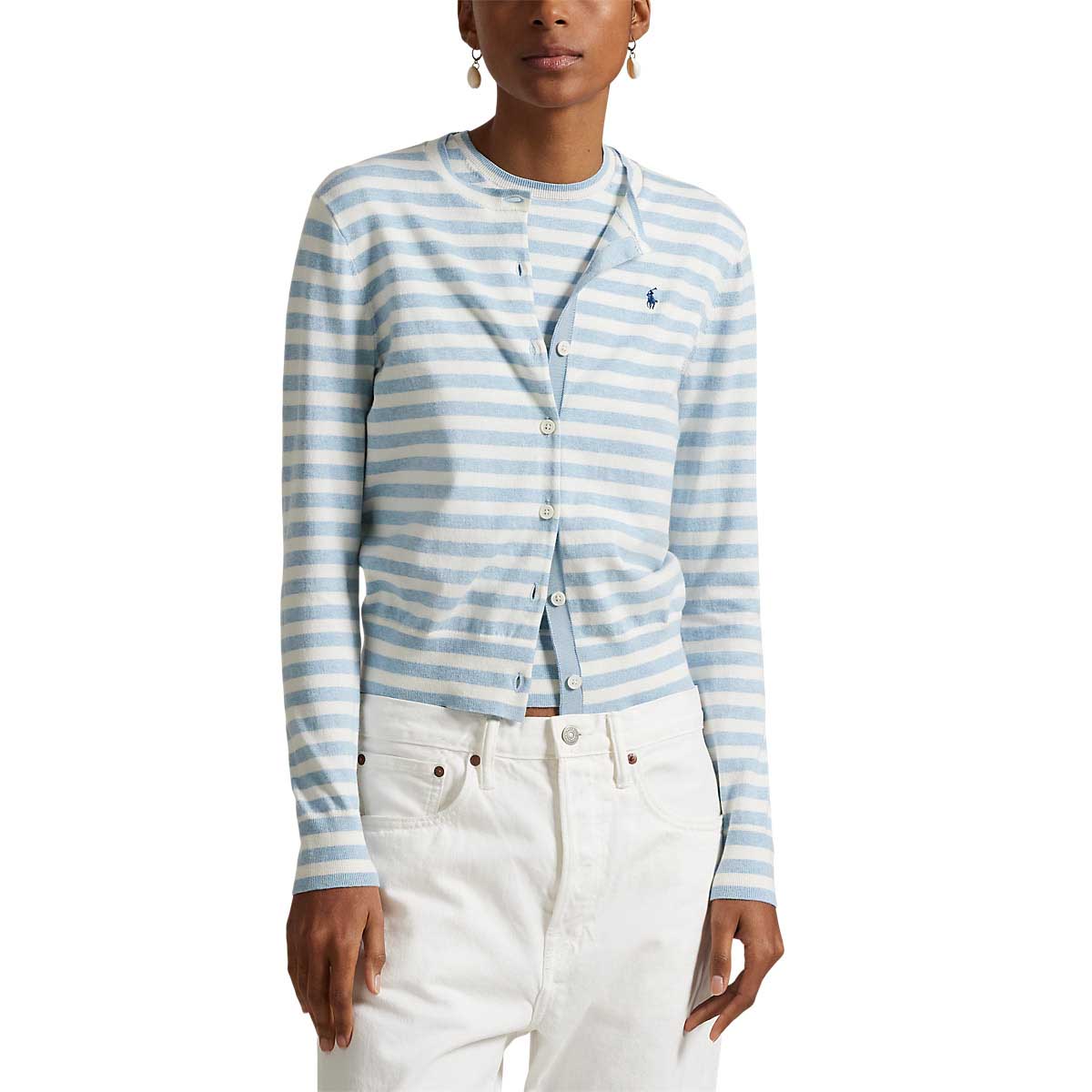 Polo Ralph Lauren Striped Cotton Blend Crewneck Cardigan